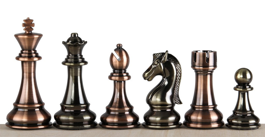 Metalowe figury szachowe – 4,5″, wykończenie brązowo-srebrne