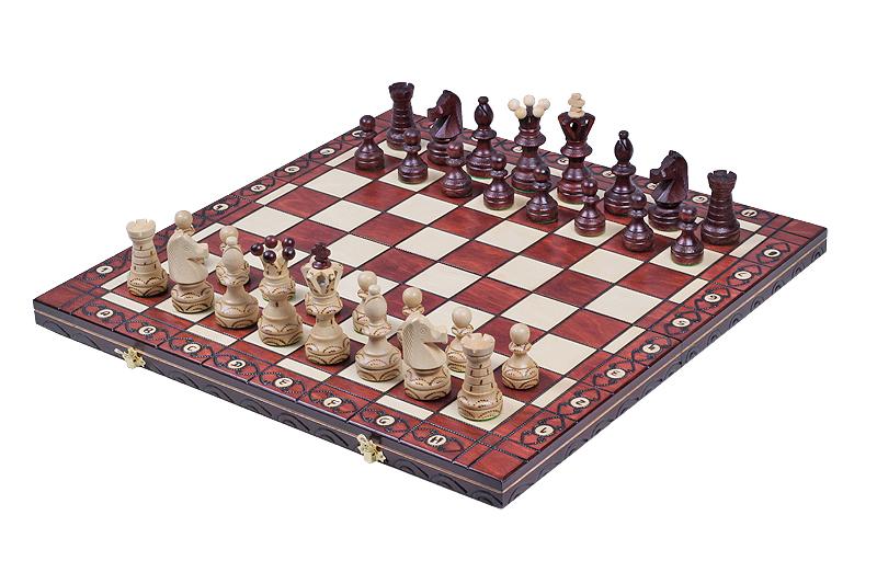 Zestaw szachów drewnianych Ambassador Brown – edycja deluxe z wkładką (rozmiar nr 5,5)