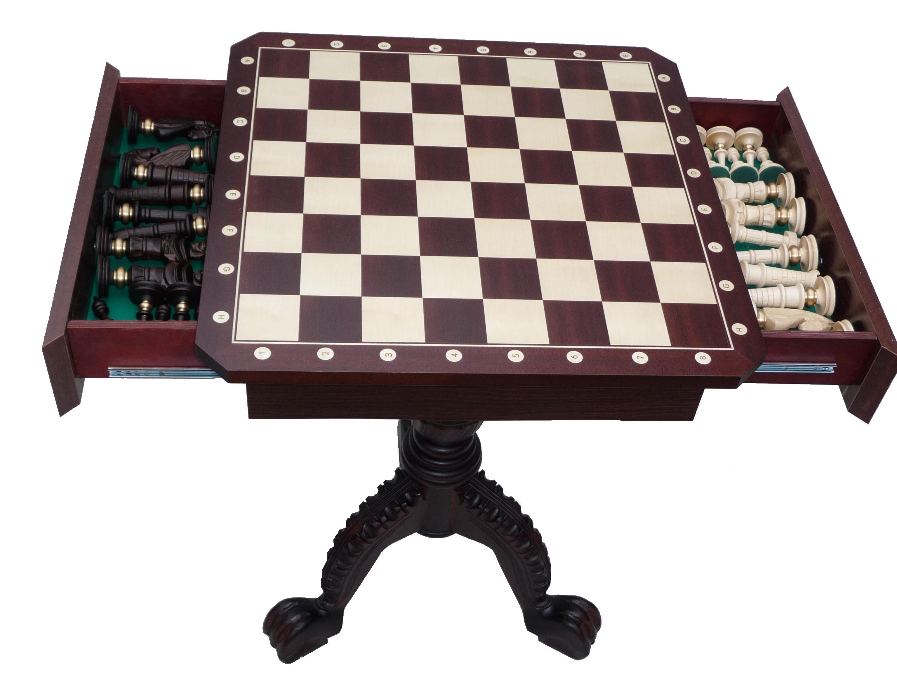 Stół szachowy mahoniowy z szufladami – plansza 21,6 cala (54 cm)