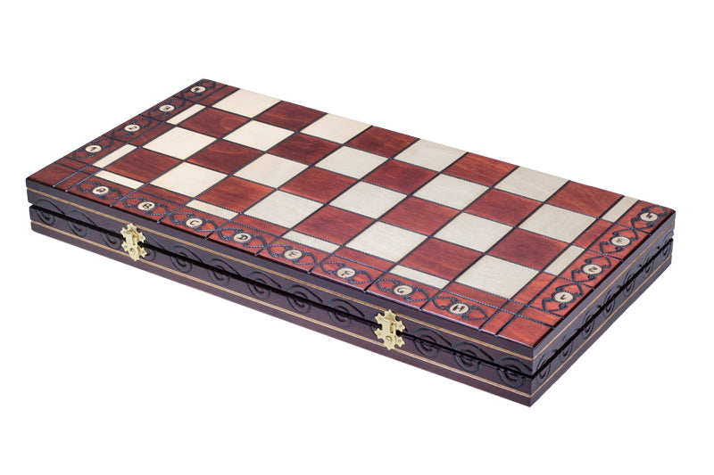 Zestaw szachów drewnianych Ambassador Brown – edycja deluxe z wkładką (rozmiar nr 5,5)