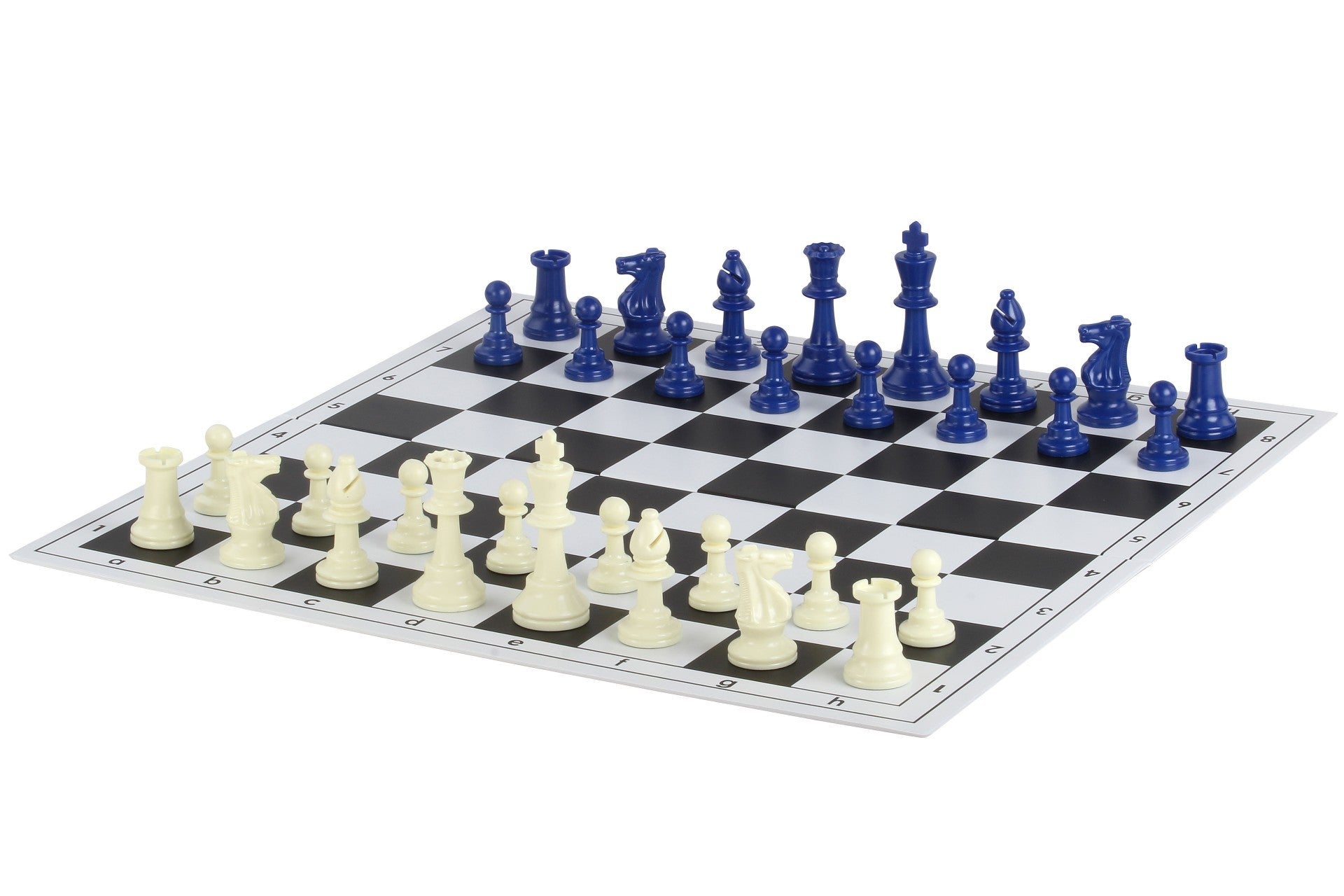 Niebieskie figury szachowe nr 6, zestaw plastikowy z królem 3,78"
