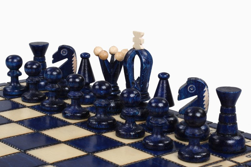 Mały zestaw szachowy królewski, niebieski, z filcową wyściółką (60 mm, 2,36 cala)