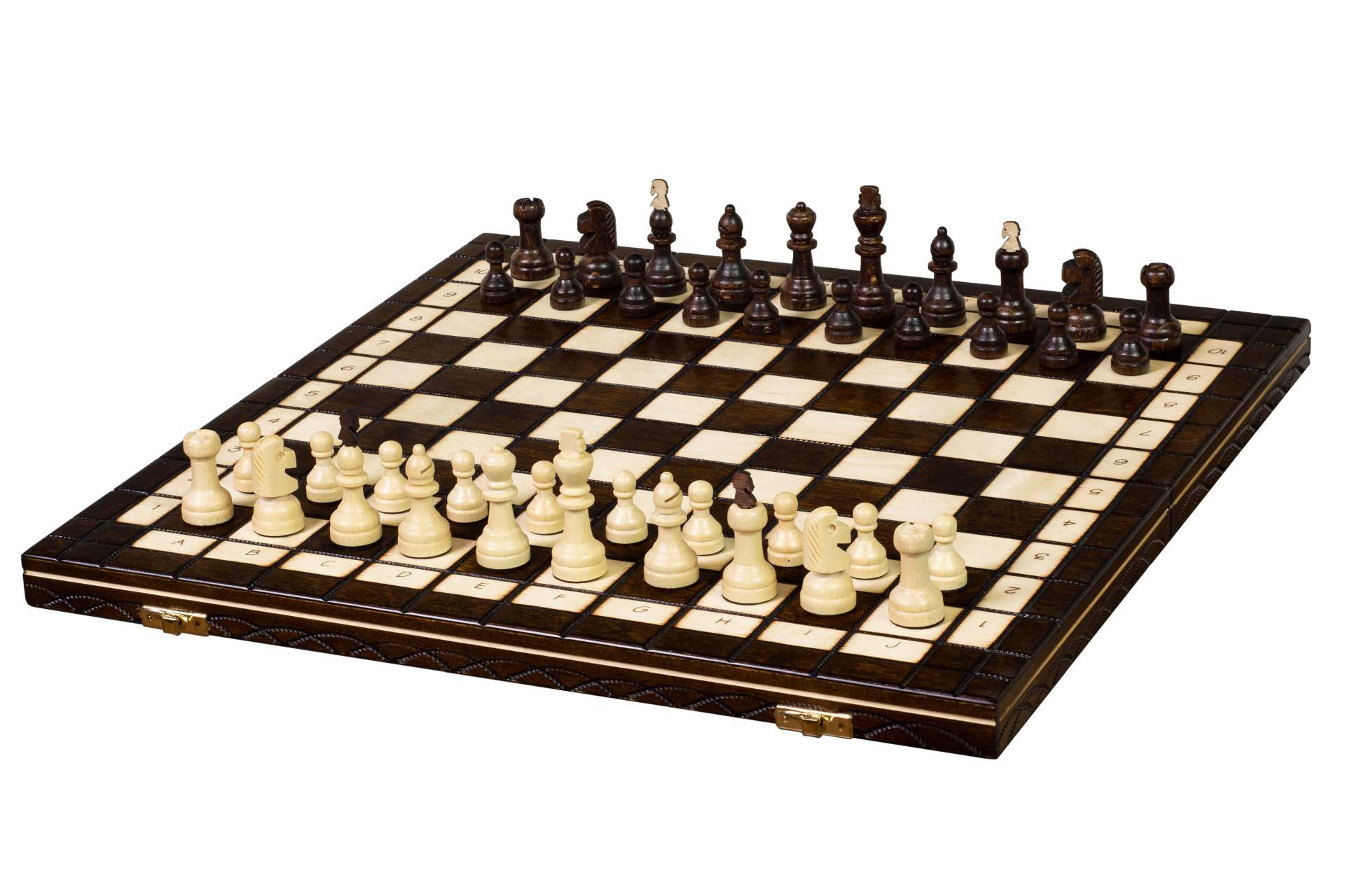 Zestaw szachowy Capablanca – plansza 10x10 z arcybiskupem i kanclerzem