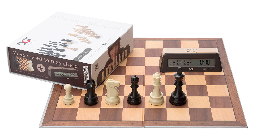 Zestaw szachowy DGT Brown z zegarem DGT 1002 i ważonymi figurami 3,39 cala królewskiego