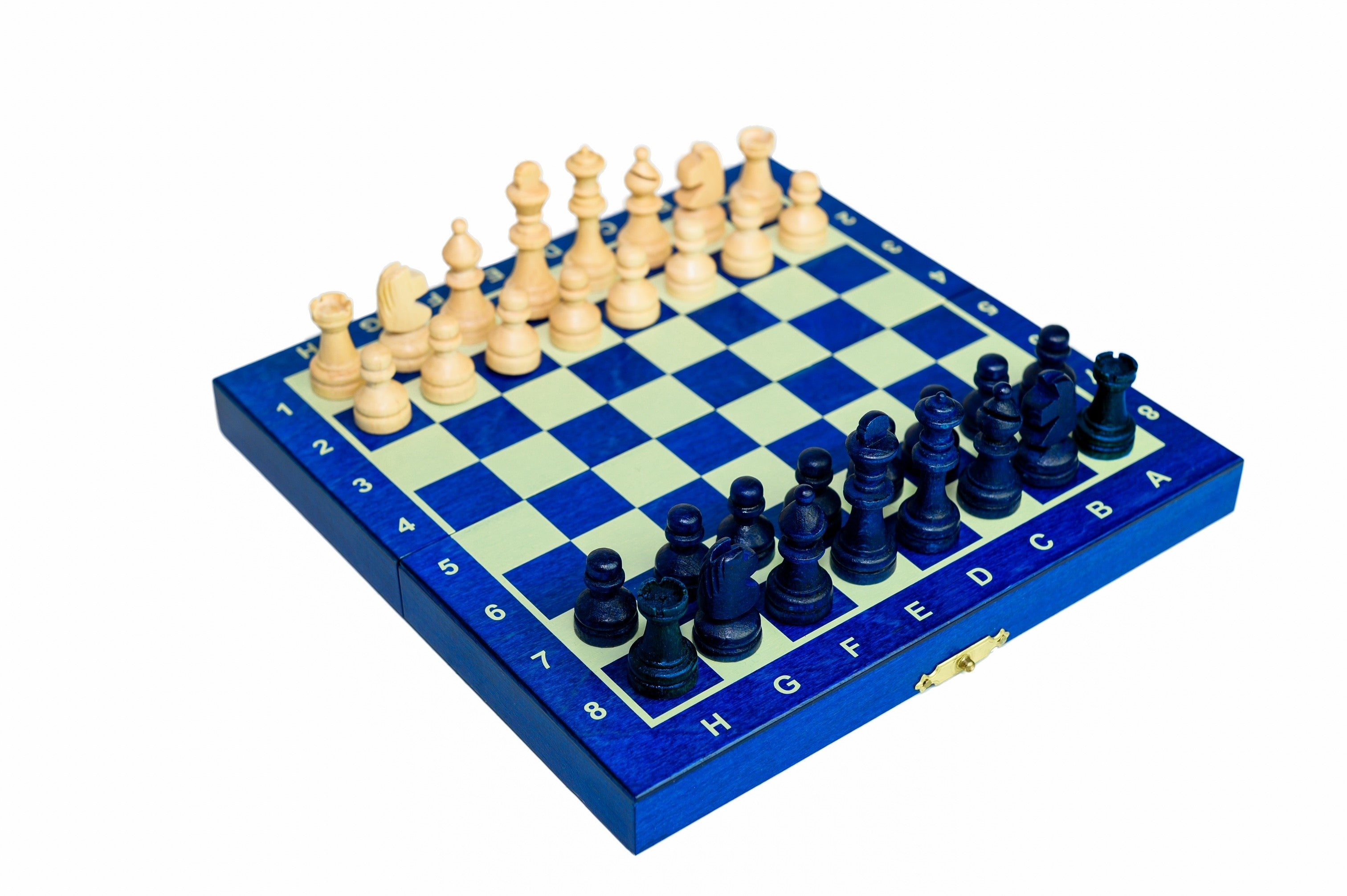 Miniaturowy magnetyczny zestaw szachów drewnianych w kolorze niebieskim (1,18" King)